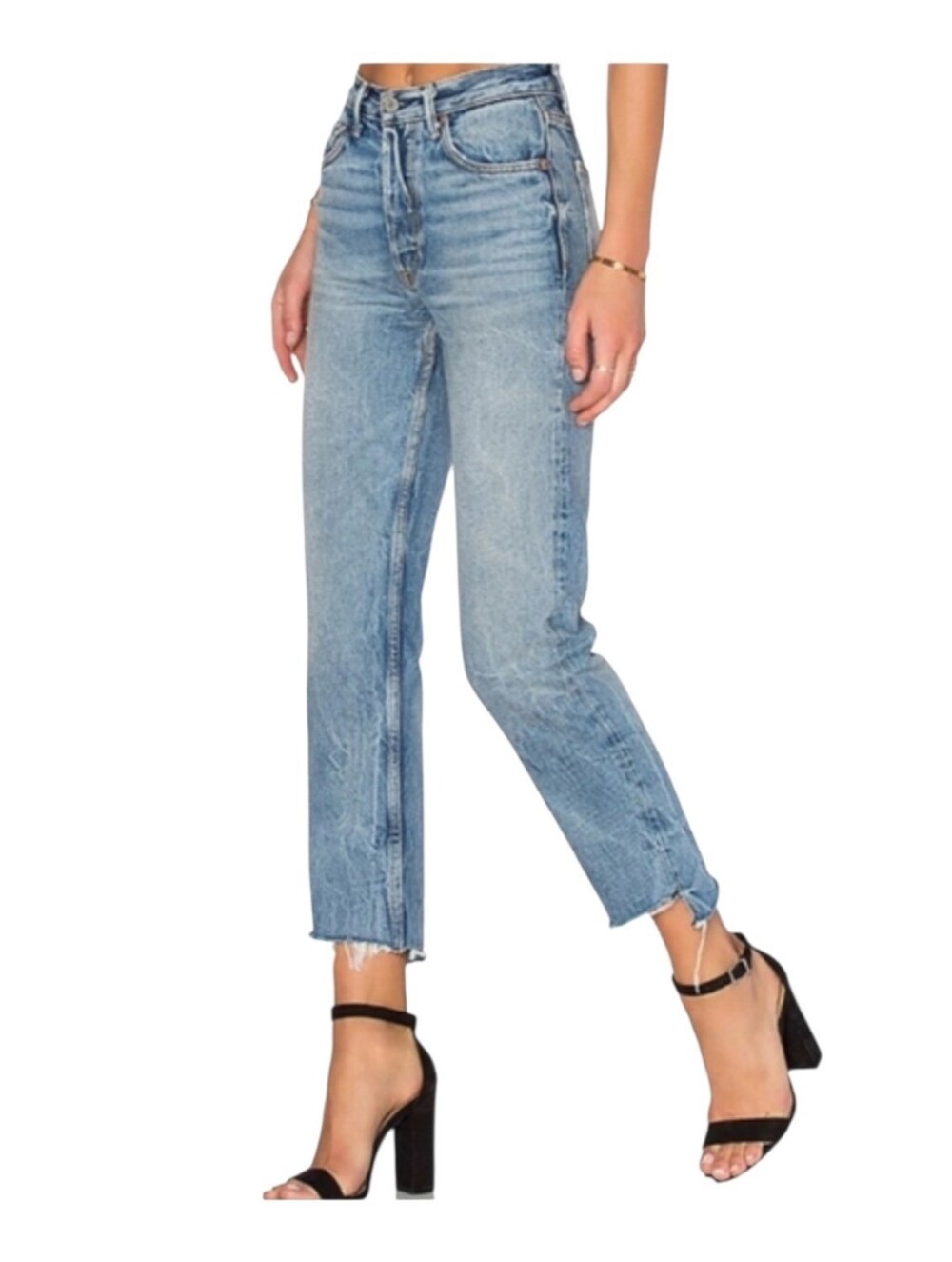 GRLFRND Helena High Rise Straight Crop Jeans My Sharona Blue Size 28 Petite USA